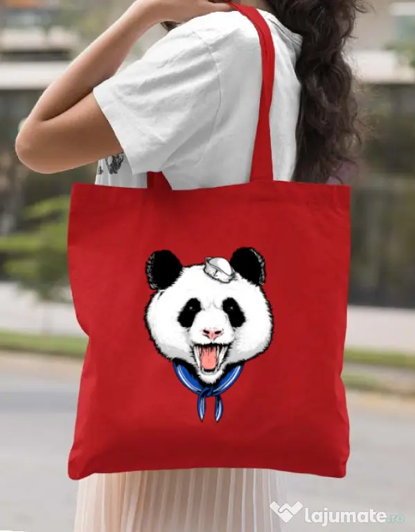 Sacosa din panza Panda Sailor Rosu