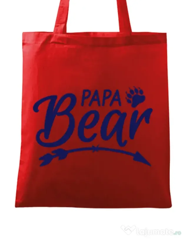 Sacosa din panza Papa bear Rosu