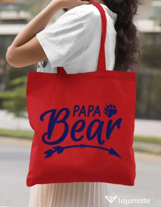 Sacosa din panza Papa bear Rosu