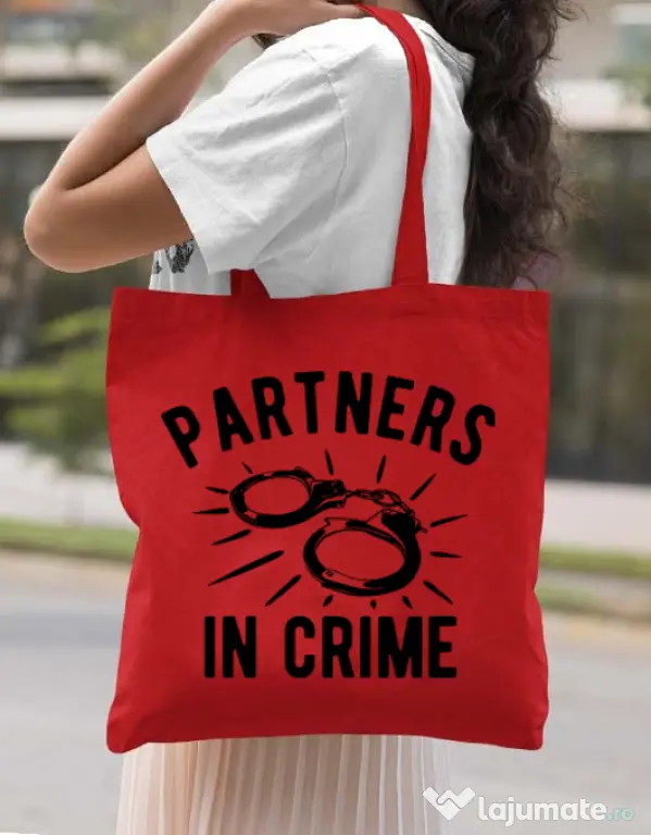 Sacosa din panza Partners in crime 1 Rosu
