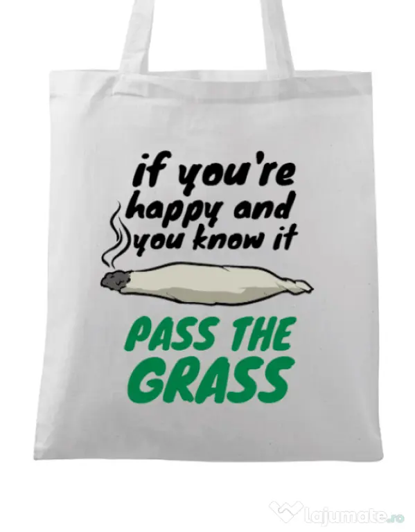 Sacosa din panza Pass the grass Alb