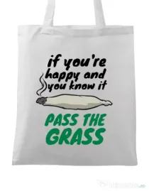 Sacosa din panza Pass the grass Alb