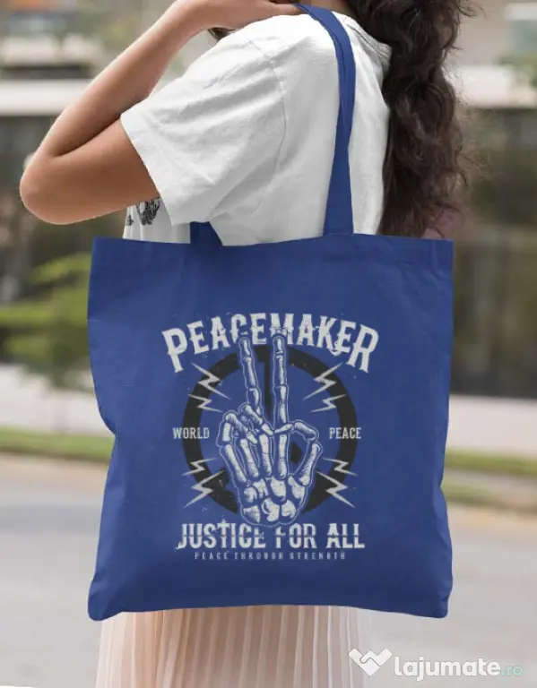 Sacosa din panza Peace Maker Albastru regal