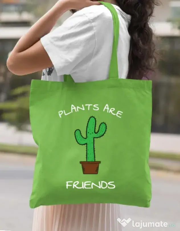 Sacosa din panza Plants are friends Verde mar