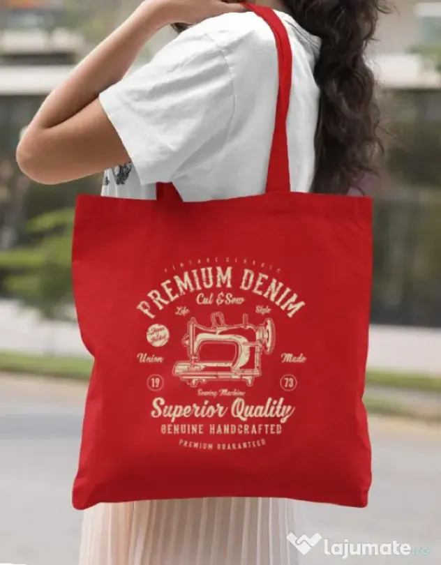 Sacosa din panza Premium Denim Rosu