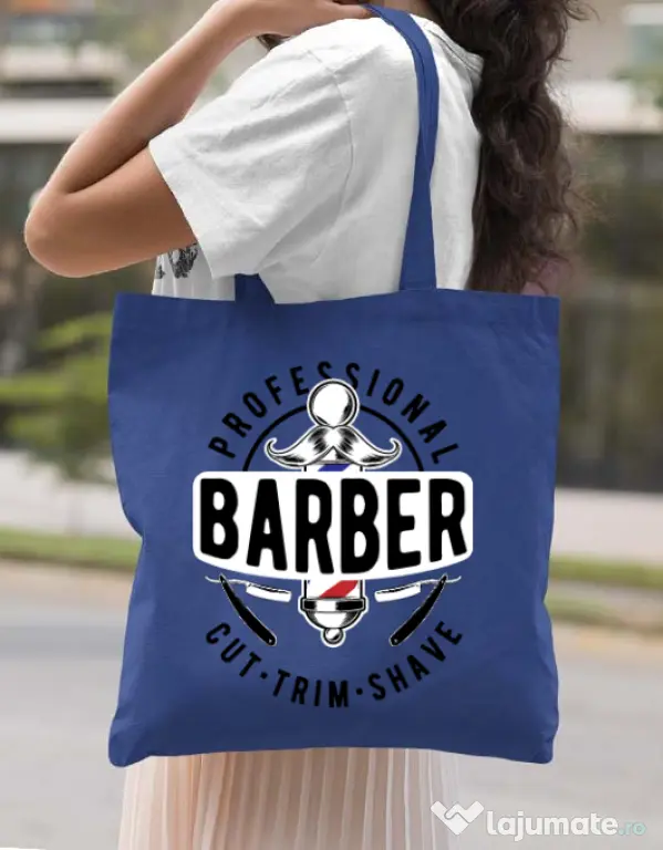 Sacosa din panza Professional barber Albastru regal