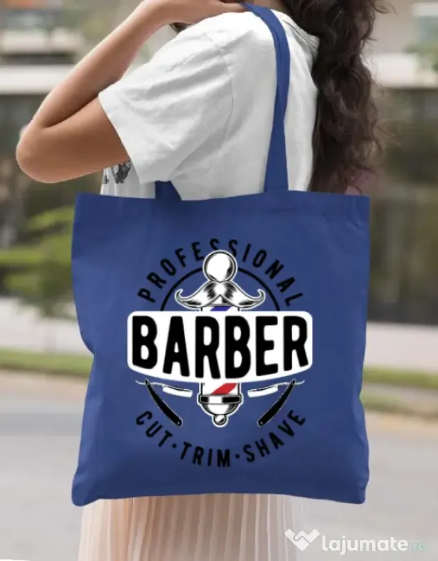 Sacosa din panza Professional barber Albastru regal