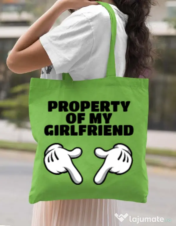 Sacosa din panza Property of my girlfriend Verde mar