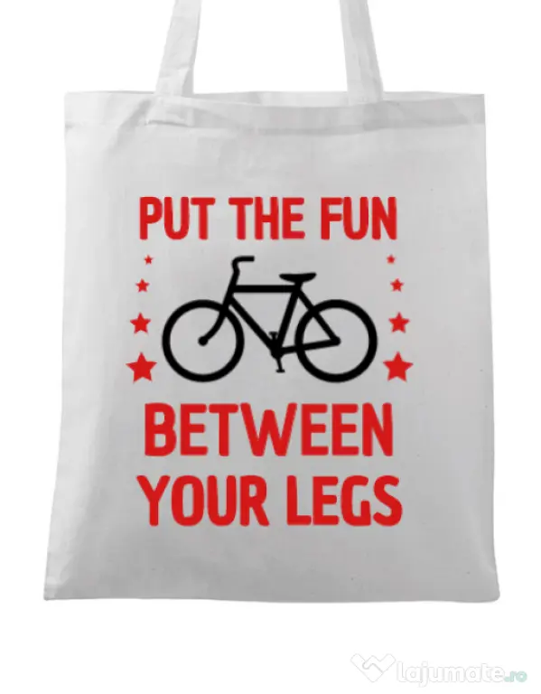 Sacosa din panza Put the fun Between your legs Alb