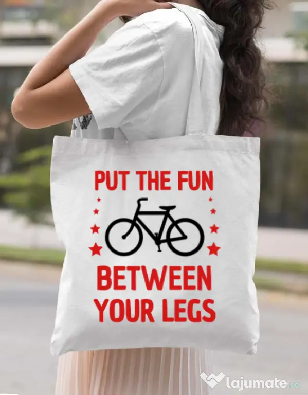 Sacosa din panza Put the fun Between your legs Alb