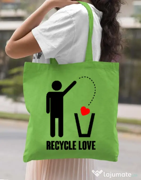 Sacosa din panza Recycle love Verde mar