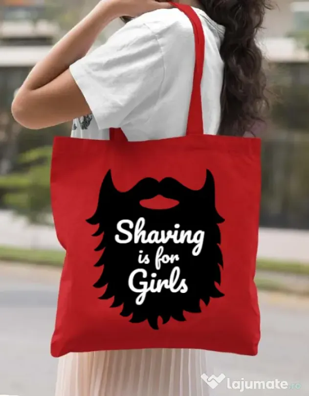Sacosa din panza Shaving is for girls Rosu