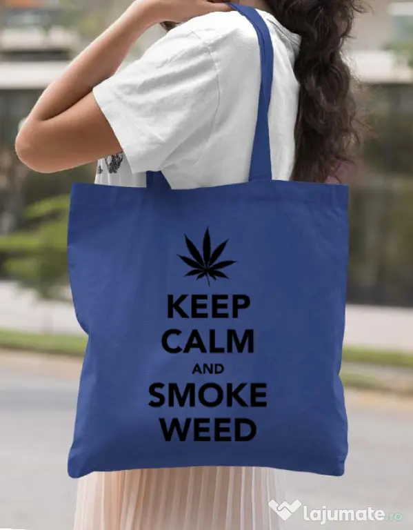 Sacosa din panza Smoke weed Albastru regal