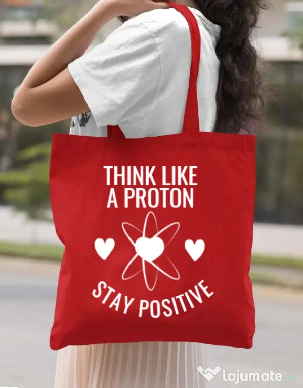Sacosa din panza Stay positive Rosu