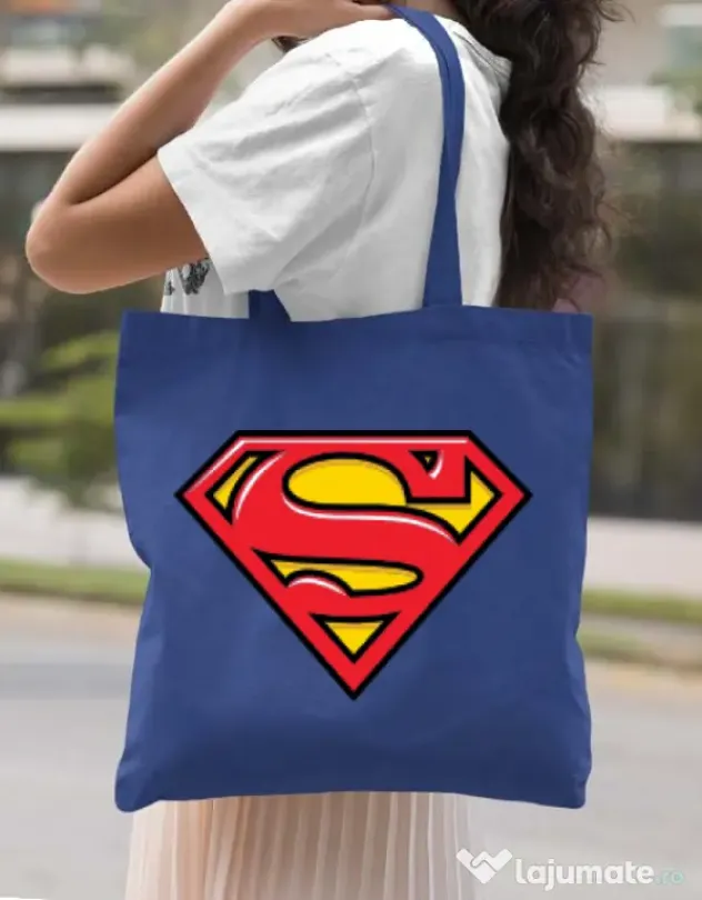 Sacosa din panza Superman Albastru regal