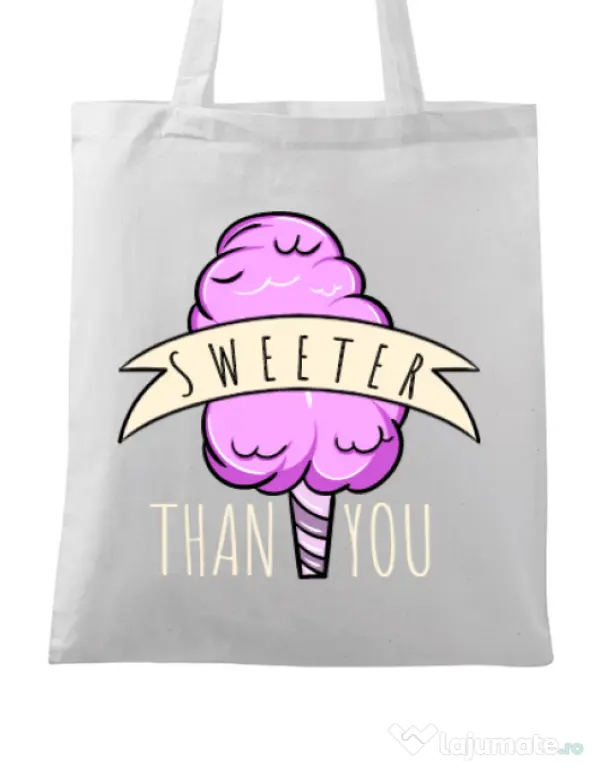 Sacosa din panza Sweeter than you Alb