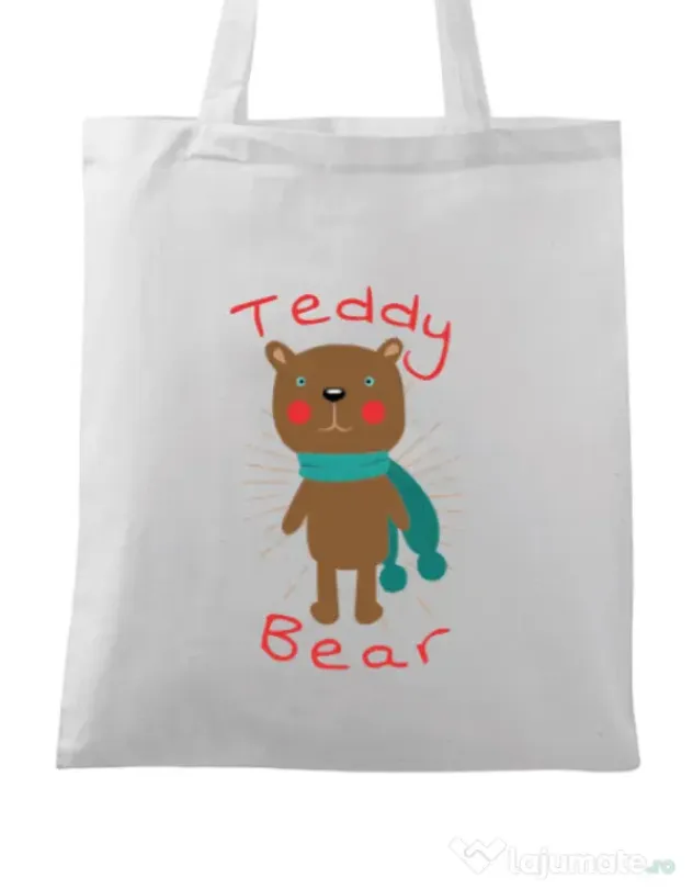 Sacosa din panza Teddy bear Alb