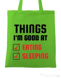 Sacosa din panza Things I am good at Verde mar