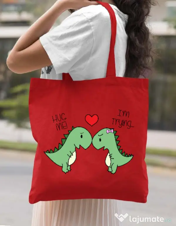 Sacosa din panza Trex love Rosu