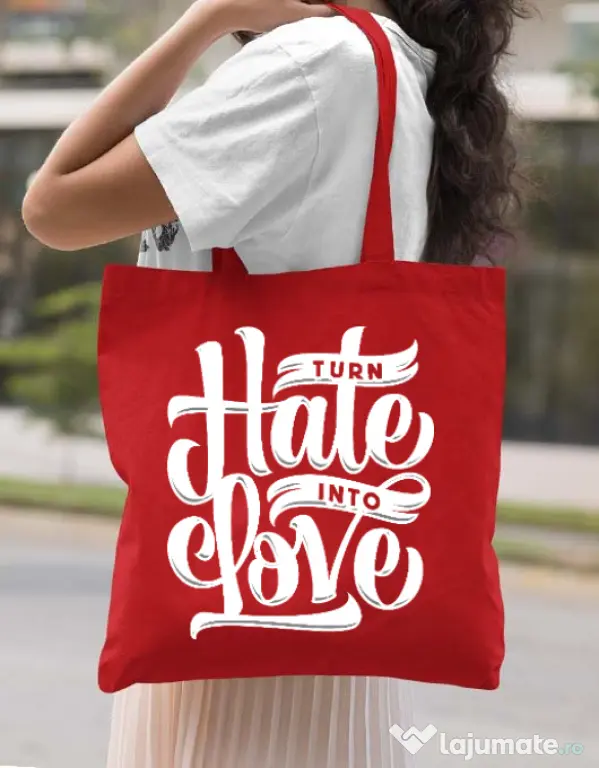 Sacosa din panza Turn Hate Into Love Rosu