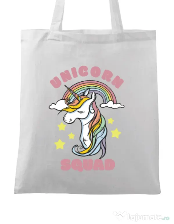 Sacosa din panza Unicorn squad Alb