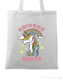 Sacosa din panza Unicorn squad Alb