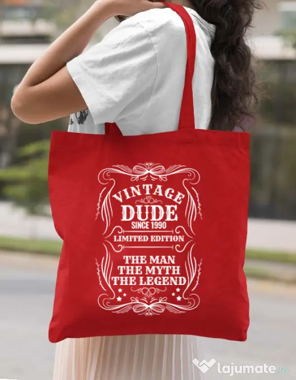 Sacosa din panza Vintage dude Rosu