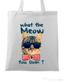 Sacosa din panza What the meow Alb