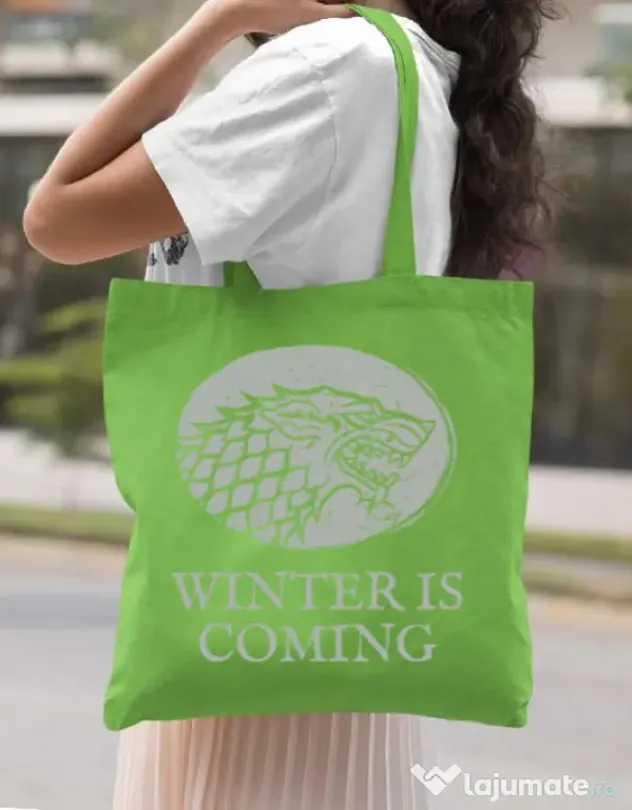 Sacosa din panza Winter is coming Stark Verde mar