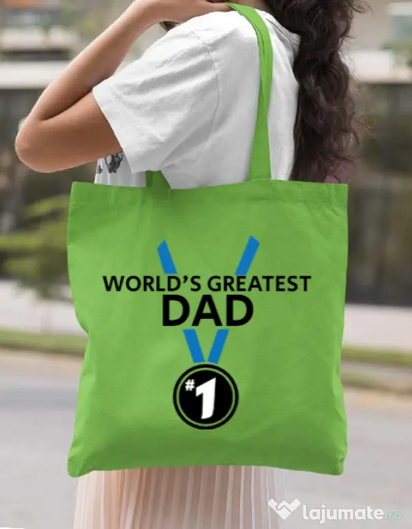 Sacosa din panza World's greatest dad Verde mar
