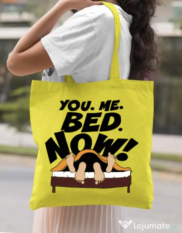 Sacosa din panza You me bed now Galben