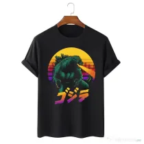 Tricou personalizat negru unisex Godzilla Retrowave