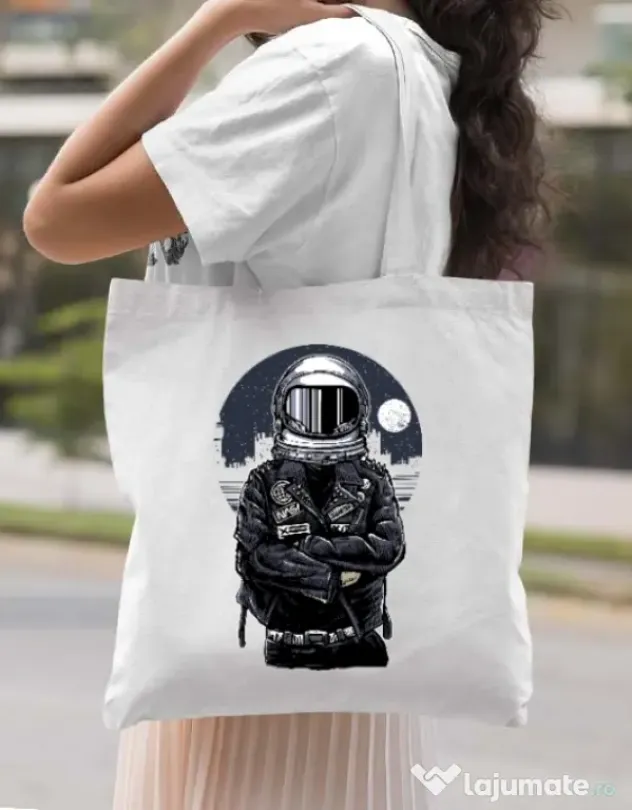Sacosa din panza Astronaut rebel Alb