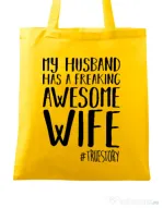 Sacosa din panza Awesome wife Galben