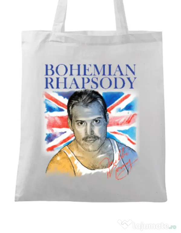 Sacosa din panza Bohemian Rhapsody Alb