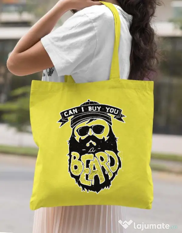Sacosa din panza Can i buy you a beard Galben