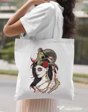 Sacosa din panza Dead Queen Alb 