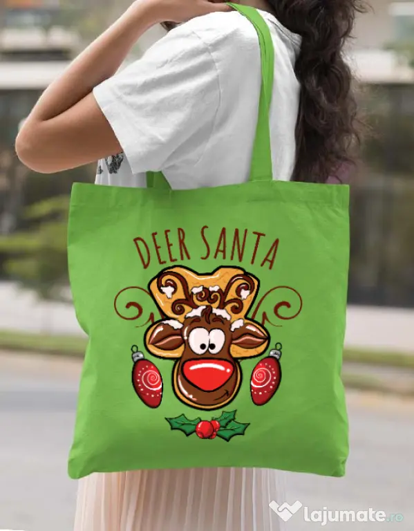 Sacosa din panza Deer santa Verde mar