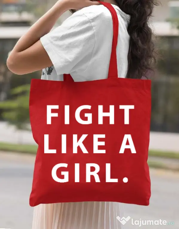 Sacosa din panza Fight like a girl Rosu