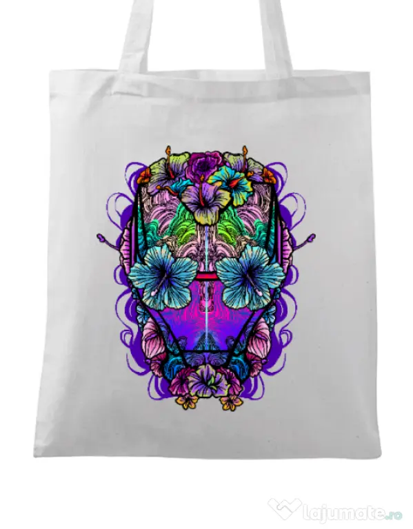 Sacosa din panza Flower helmet Alb