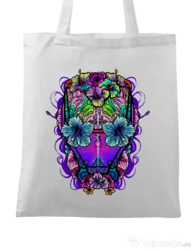 Sacosa din panza Flower helmet Alb