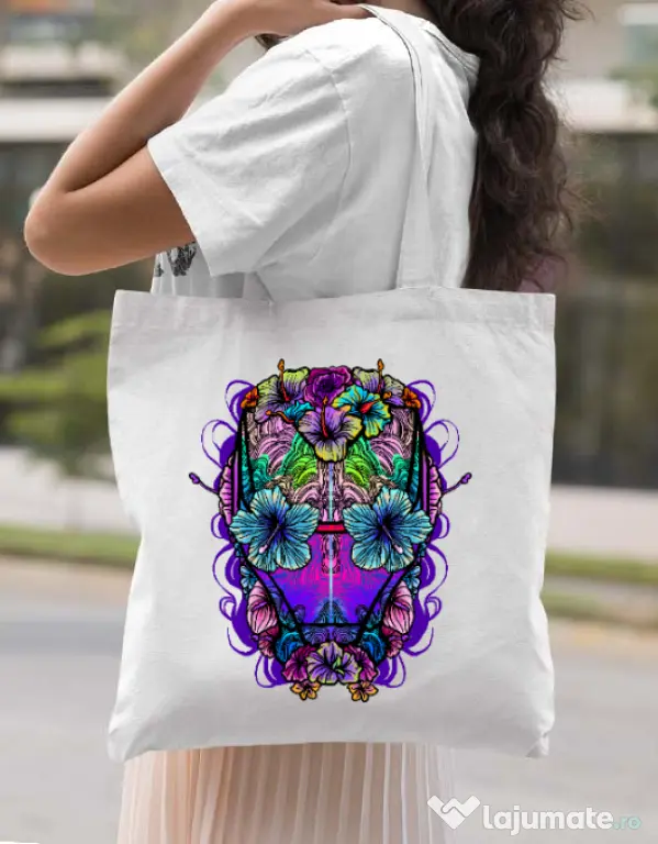 Sacosa din panza Flower helmet Alb