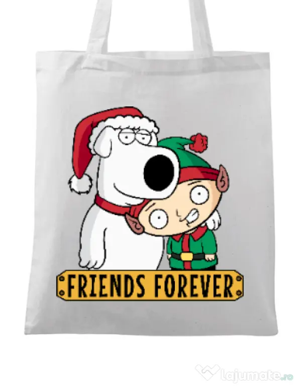 Sacosa din panza Friends forever Alb