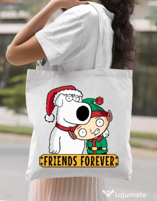 Sacosa din panza Friends forever Alb