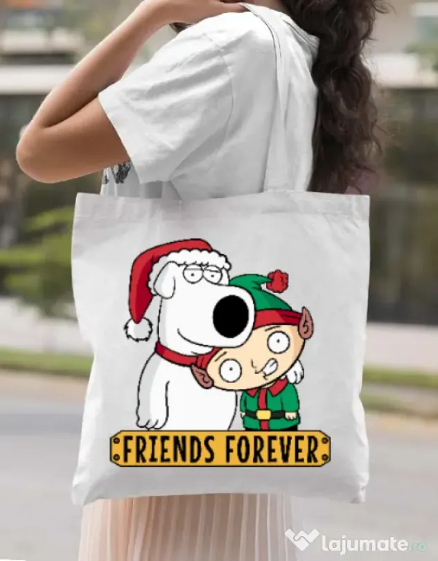 Sacosa din panza Friends forever Alb