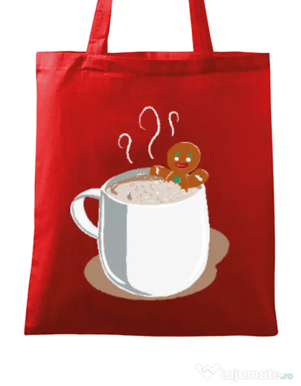 Sacosa din panza Gingerbread man Rosu