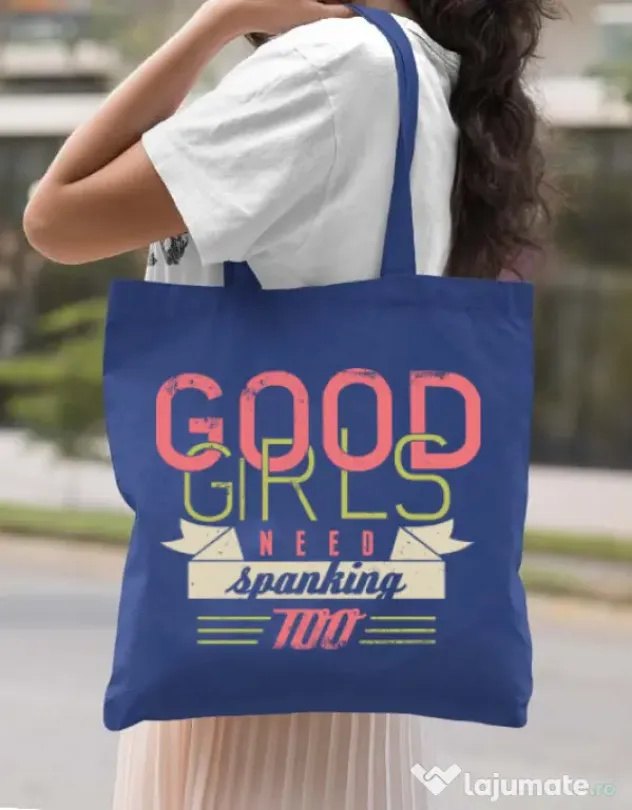 Sacosa din panza Good girls need spanking Albastru regal