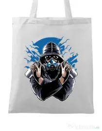 Sacosa din panza Graffiti gas mask Alb