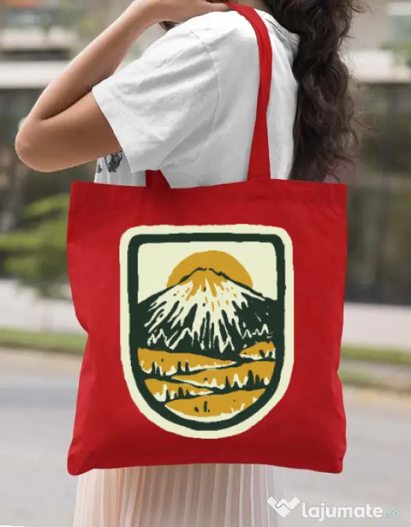 Sacosa din panza Hand drawn mountains Rosu