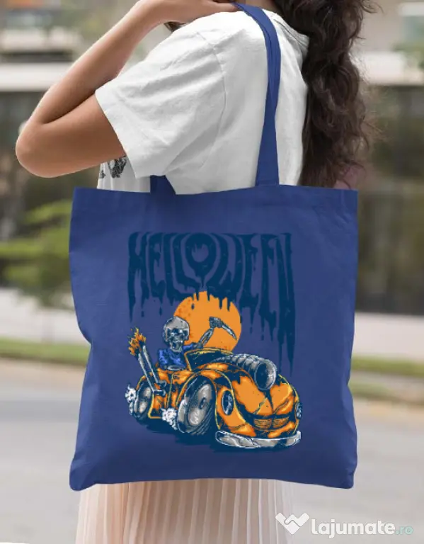 Sacosa din panza Hello ween Albastru regal
